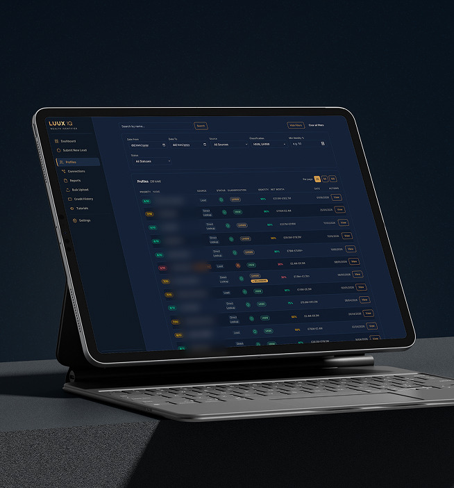 LUUX IQ platform shown on a tablet